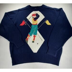 Gant Mens Vintage 90s Sweater Pullover L Knitted Golfer Graphic Navy Grandpa
